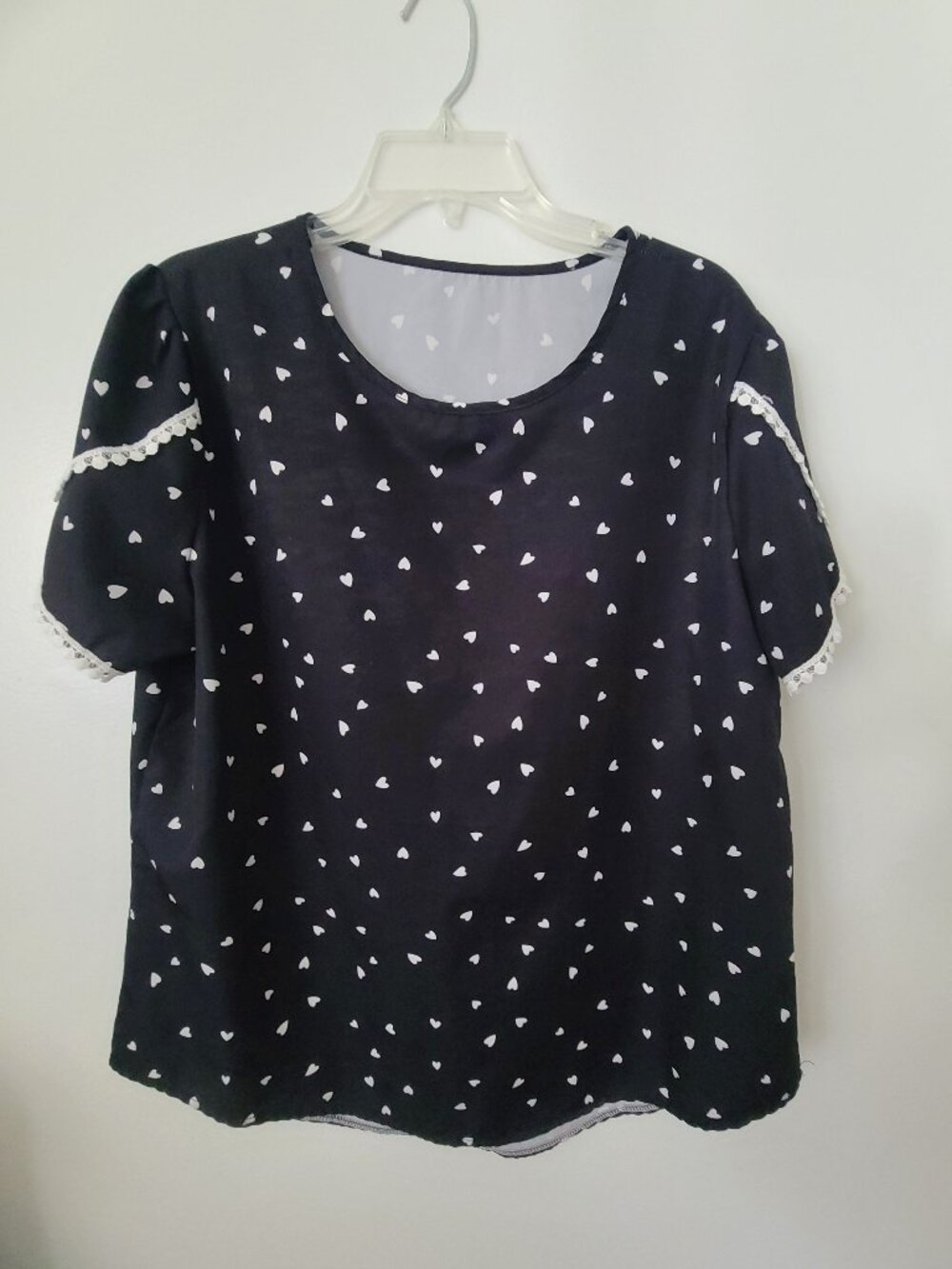 Short Sleeve Summer Top-Dark Navy with White Hearts-XL